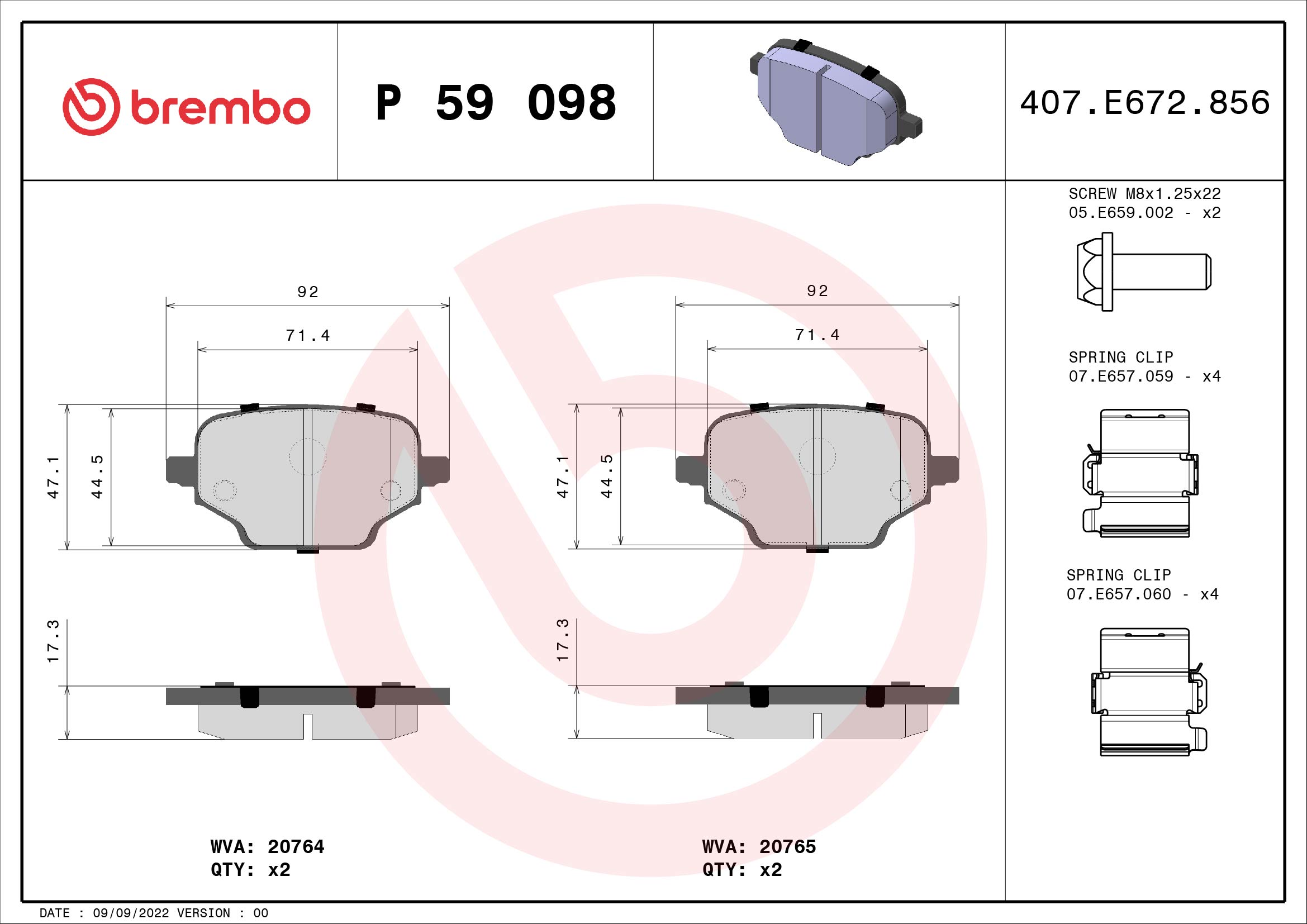 A.B.S. P 59 098 BREMBO Bremsbelagsatz, Scheibenbremse